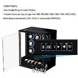 New 9+6 Automatic Watch Winder LED RGB Fingerprint Watch Storage Display Case US
