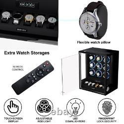 New 9+6 Automatic Watch Winder LED RGB Fingerprint Watch Storage Display Case US