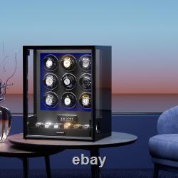 New 9+6 Automatic Watch Winder LED RGB Fingerprint Watch Storage Display Case US