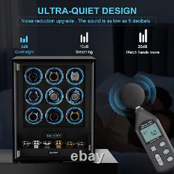 New 9+6 Automatic Watch Winder LED RGB Fingerprint Watch Storage Display Case US