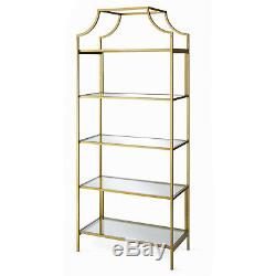New Contemporary Gold Metal Glass 5-Shelf Collectibles Display Storage Organizer