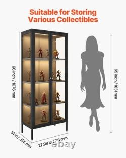 New Display Cabinet with Glass Door, 66 in Tall 4-Tier Lighted Display Case wi