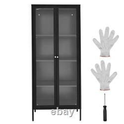 New Display Cabinet with Glass Door, 66 in Tall 4-Tier Lighted Display Case wi