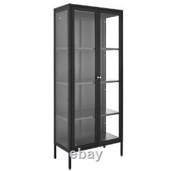 New Display Cabinet with Glass Door, 66 in Tall 4-Tier Lighted Display Case wi