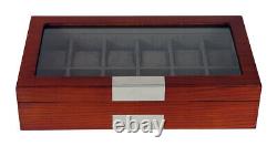 New Large 12 Watch Storage Display Chest Box Mahogany Glass Wooden Case Cabinet