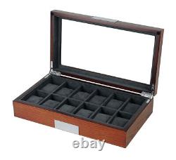 New Large 12 Watch Storage Display Chest Box Mahogany Glass Wooden Case Cabinet