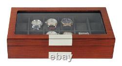 New Large 12 Watch Storage Display Chest Box Mahogany Glass Wooden Case Cabinet