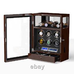 Newest Cabinet Automatic 6 Watch Winder with4 Watch Storage Display Case-Brown Oak