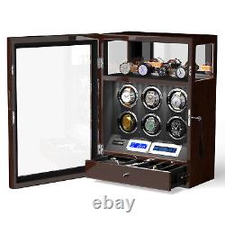 Newest Cabinet Automatic 6 Watch Winder with4 Watch Storage Display Case-Brown Oak