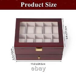 Nisorpa 20 Slots Wooden Watch Box Glass Top Men Watches Display Case Organize