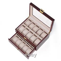 Nisorpa 20 Slots Wooden Watch Box Glass Top Men Watches Display Case Organize