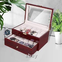 Nisorpa 20 Slots Wooden Watch Box Glass Top Men Watches Display Case Organize