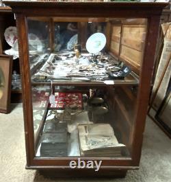 OLD Antique STORE DISLPLAY CASE Counter SHOWCASE Oak GENERAL STORE Beveled Glass