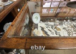 OLD Antique STORE DISLPLAY CASE Counter SHOWCASE Oak GENERAL STORE Beveled Glass
