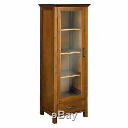 Oak Finish Floor Cabinet Curio Case Display Storage Shelf Glass Doors Elegant