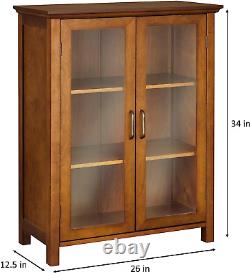 Oak Floor Cabinet Case Display Storage Shelf Box 2 Glass Doors Elegant New