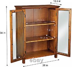 Oak Floor Cabinet Case Display Storage Shelf Box 2 Glass Doors Elegant New