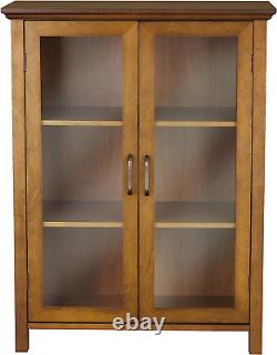 Oak Floor Cabinet Case Display Storage Shelf Box 2 Glass Doors Elegant New