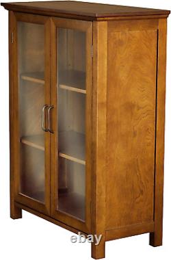 Oak Floor Cabinet Case Display Storage Shelf Box 2 Glass Doors Elegant New