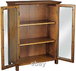 Oak Floor Cabinet Case Display Storage Shelf Box 2 Glass Doors Elegant New