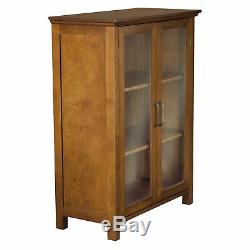 Oak Floor Cabinet Curio Case Display Storage Shelf Box 2 Glass Doors