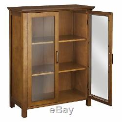 Oak Floor Cabinet Curio Case Display Storage Shelf Box 2 Glass Doors