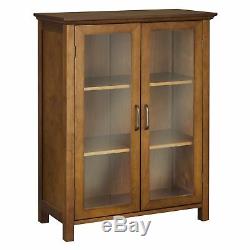 Oak Floor Cabinet Curio Case Display Storage Shelf Box 2 Glass Doors