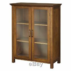 Oak Floor Cabinet Curio Case Display Storage Shelf Box 2 Glass Doors