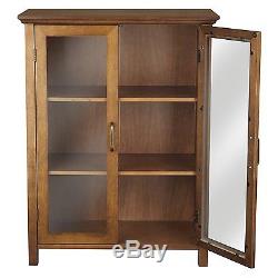 Oak Floor Cabinet Curio Case Display Storage Shelf Box 2 Glass Doors Elegant NIB