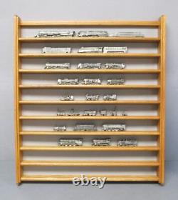 Oak Wall Unit Display Case with pewter Locomotives EX