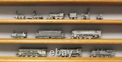 Oak Wall Unit Display Case with pewter Locomotives EX