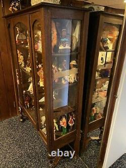 Oak Wood Glass Display Cabinet Case Antique Vintage Shelves Traditional Storage
