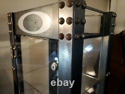 Oakley Stretchline Tall Glass Display Case Cabinet 6' Rust Riveted Storage Shelf
