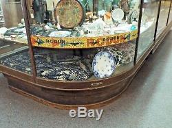 Old Antique WILMARTH CIGAR General STORE DISPLAY CASE SHOWCASE Curved Glass OAK
