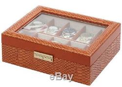 Orbita Roma 10 Watch Case Glass Top Display Storage Box Brown Lizard W93010