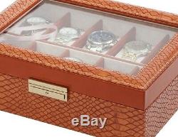 Orbita Roma 10 Watch Case Glass Top Display Storage Box Brown Lizard W93010