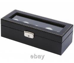 Orbita Roma 5 Watch Case Glass Top Display Storage Box Black Leather W93014