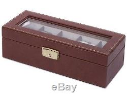 Orbita Roma 5 Watch Case Glass Top Display Storage Box Brown Leather W93012