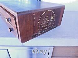 Original antique LILY SEWING THREADS Wooden store dispay cabinet-N. C