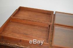 Pair 2 Antique Vintage Store Display Case Original Glass Oak Showcase Cabinet