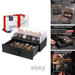 Parkway Home Large Black Wooden Challenge Coin Display Case 72 Coins Clear Cover