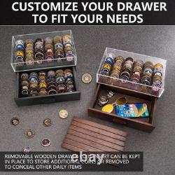 Parkway Home Large Black Wooden Challenge Coin Display Case 72 Coins Clear Cover