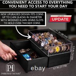 Parkway Home Large Black Wooden Challenge Coin Display Case 72 Coins Clear Cover