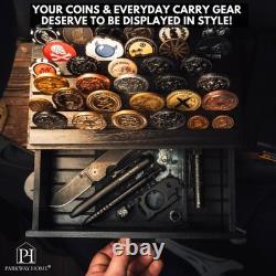Parkway Home Large Black Wooden Challenge Coin Display Case 72 Coins Clear Cover