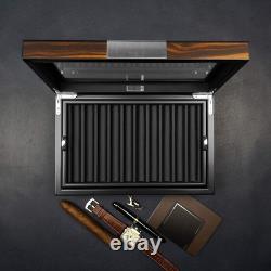 Pen Display Box Ebony Wood Display Case with Glass Window and Tray Holds Up