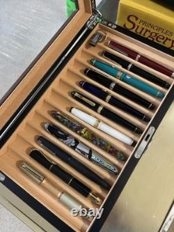 Pen Display Case Fountain 12+ Brown Camel Wood Organizer Storage Tray Glass Box