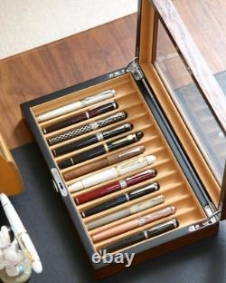 Pen Display Case Fountain 12+ Brown Camel Wood Organizer Storage Tray Glass Box