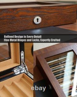 Pen Display Case Fountain 12+ Brown Camel Wood Organizer Storage Tray Glass Box