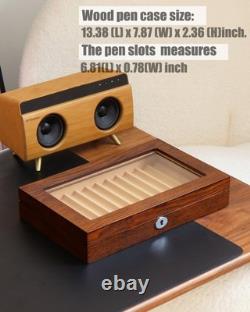 Pen Display Case Fountain 12+ Brown Camel Wood Organizer Storage Tray Glass Box