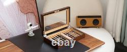 Pen Display Case Fountain 12+ Brown Camel Wood Organizer Storage Tray Glass Box